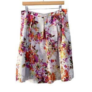 The Limited Women L Sateen Floral Pleated Knee Length Skirt Circle Party